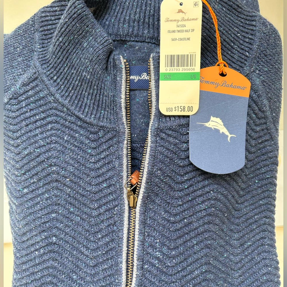 Tommy Bahama Men’s Island Tweed Half Zip- Coastline Navy